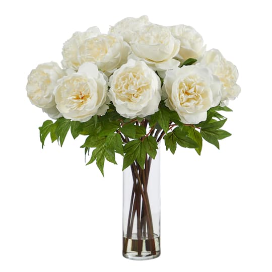 22&#x22; Artificial Peony Arrangement with Cylinder Glass Vase